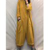 Women's Casual Cargo Jumpsuit — Loose Full-Length V-Neck with Pockets, Mid-Waist Long Sleeve Solid