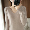 Women's V-Neck Cashmere-Blend Pullover Sweater - Loose Knit Jumper for Autumn/Winter, Casual Office