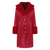Women's PU Faux Leather Long Coat with Turn-Down Collar — Warm Casual Autumn Winter Jacket
