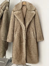 Women's Faux Fur Long Coat – Khaki Warm Fluffy Overcoat, Double-Faced Fur