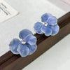 Red & Blue Enamel Flower Stud Earrings for Women - Five-Petal Crystal Floral Studs, Korean Cute Fashion
