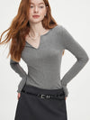 FANSILANEN Women's V-Neck Knit Pullover Sweater - Slim Long-Sleeve Cotton Blend, Lightweight Autumn/Winter