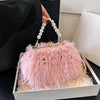 Luxy Moon Faux Fur Evening Bag with Pearl Chain and Long Tassel Plush Shoulder Tote Wedding Handbag