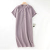 100% Cotton Gauze Muslin Midi Sundress – Casual Short Sleeve Button Front A-Line Beach Dress