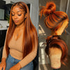 Brown Ginger Ombre Human Hair Wig — Bone Straight Remy Brazilian, 5x5 Glueless Lace Frontal, Pre-Cut, 26+ in (66+ cm)
