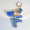 Blue Glazed Stone A to Z Initial Keychain with Butterfly Tassel – 55mm (2.17 in) Resin Alphabet Charm for Women, Car & Bag