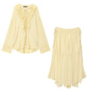KONDALA Vintage Yellow Ruffle V-Neck Lace-Up Bow Tie Blouse Long Sleeve Casual Top