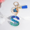 Acrylic Alphabet (A-Z) Tassel Keychain with Crystal Butterfly Charm - Fashion Key Ring Gift for Women
