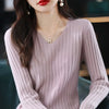Women's V-Neck Knit Pullover Sweater — Long Sleeve Loose Fit Office Style