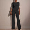 Women's Elegant Beaded Slim Solid-Color Party Jumpsuit - Half Sleeve Long Casual for Spring/Autumn
