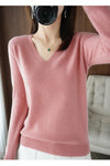 Women's V-Neck Knit Sweater, Cashmere Blend Pullover for Autumn Winter, Loose Fit Solid Jumper