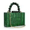 Mini Acrylic Pearl Marble Minaudiere Clutch with Chain Strap - Dark Green Evening & Wedding Bag