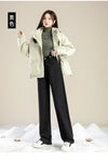 Women's High-Waist Wide-Leg Fleece Jeans — Korean Style Thick Straight Ankle-Length Pants