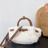 Women's Faux Fur Plush Clutch & Crossbody Bag - Pleated Belt Design, Fluffy Handle Shoulder Purse