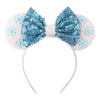 Sequin Snowflake Mouse Ear Headband with 5\" (12.7 cm) Bow – Kids & Adults Festival Party Cosplay Hairband