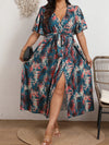 Plus Size Floral Midi Dress | V-Neck Ruffle Sleeves with Removable Belt | Boho Wedding & Garden Party