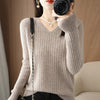 Women's Cashmere-Blend V-Neck Knit Sweater Pullover - Loose Fit Autumn Winter Office Top