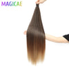 3-Pack 28-Inch (71 cm) Straight Crochet Braids Synthetic Hair Extensions High-Temperature Ombre Blonde Brown Gray