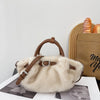 Women's Faux Fur Plush Clutch & Crossbody Bag - Pleated Belt Design, Fluffy Handle Shoulder Purse