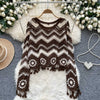 Zigzag Crochet V-Neck Pullover Sweater – Open-Knit Boho Long Sleeve Top