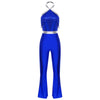 Women's Metallic Disco Jumpsuit 70s 80s Flared Ankle-Length Party Clubwear