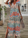 Women's Summer Boho V-Neck Printed Split Ankle-Length Dress Loose Resort Beach Evening