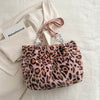 Leopard Print Plush Tote Bag for Women — Soft Faux Fur Shoulder Handbag for Shopping & Work
