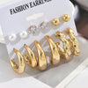 LATS 6-Piece Vintage Geometric C-Shape Hoop Earrings Set Gold & Silver Toned Waterdrop Dangles for Women