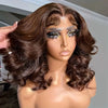 13x4 HD Transparent Lace Front Brazilian Remy Body Wave Bob Wig Chocolate Brown Short Water Wave