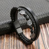Men's Multi-Layer Woven Leather Bracelet with Alloy Magnetic Buckle - Punk Style, 19/21/23 cm (7.5/8.3/9.1 in)