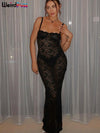 Weird Puss Women's Black Lace Maxi Dress Sheer Sleeveless Bodycon Club Party Coquette