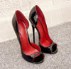 Black Patent Leather Peep-Toe Stiletto Pumps with Red Lining, 12 cm (4.7 in) Heel, Plus Size EU 33-46