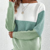 Plus Size Patchwork Knit Sweater - Oversized Long Sleeve Round Neck Pullover