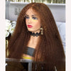 26-Inch (66 cm) Brown Kinky Straight Lace Front Wig - 180% Density, Heat-Resistant Synthetic, Glueless Middle Part