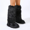 Women Over-the-Knee Faux Fur Snow Boots – Plush-Lined Slip-On Flat EVA Sole
