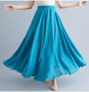 Women's Linen Cotton Ankle-Length Maxi Skirt Elastic Waist Pleated Boho Beach Vintage