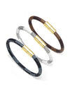 3-Pack Cowhide Leather Striped Bracelets with Gold Lock & Mini Bag Charm – Elegant Women’s Fashion Bracelet Set
