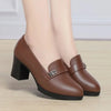 Women's Soft Leather-Look Block Mid-Heel Loafers Pointed Toe Office Comfort Shoes
