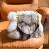 Real Silver Fox Fur Crossbody Bag - Luxury Plush Chain Shoulder Handbag for Women