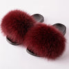 Real Fox Fur Slides for Women Luxury Furry Flat Slide Sandals