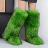 Women Over-the-Knee Faux Fur Snow Boots – Plush-Lined Slip-On Flat EVA Sole