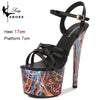 17cm High Heel Platform Sandals for Women — 7cm Platform, Geometric Neon Nightlight Party Heels