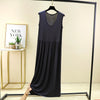 Plus Size Tank Dress L-6XL - Viscose Spandex Pleated Sleeveless Mid/Ankle-Length Lounge Dress, Waist-Slimming Loose Fit
