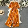 Women's Bohemian Polka Dot V-Neck Wide Leg Jumpsuit with Dolman Sleeves and High Waist