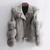 Women's Faux Fox Fur Short Jacket - PU Leather Motorcycle Coat, Warm Autumn Winter Luxury