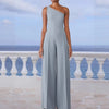 Women's Summer One-Shoulder Jumpsuit High-Waist Tie Sleeveless Wide-Leg Casual Romper