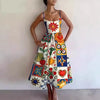 Women's Printed A-Line Maxi Dress - Spaghetti Strap Cold Shoulder High-Waist Slim Beach & Party Casual Vestidos