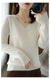 Women's V-Neck Knit Sweater, Cashmere Blend Pullover for Autumn Winter, Loose Fit Solid Jumper