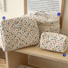 Quilted Cotton Makeup Bag – Zipper Cosmetic Organizer Box-Shaped Toiletry Case for Women & Girls