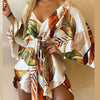 Women's Floral V-Neck Ruffle Batwing Sleeve Bohemian Mini Dress - Loose Summer Beach Vacation Sundress